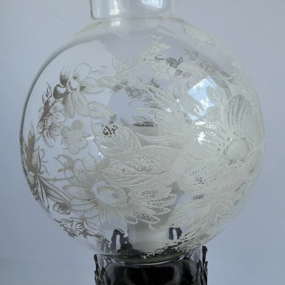 Victorian VTG Glass Hurricane Lamps (2) Floral Globe Cottagecore Praire
